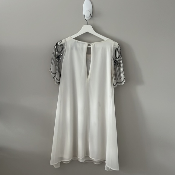 White Beaded Sleeve Mini Shift Dress - Size Small - Picture 4 of 5